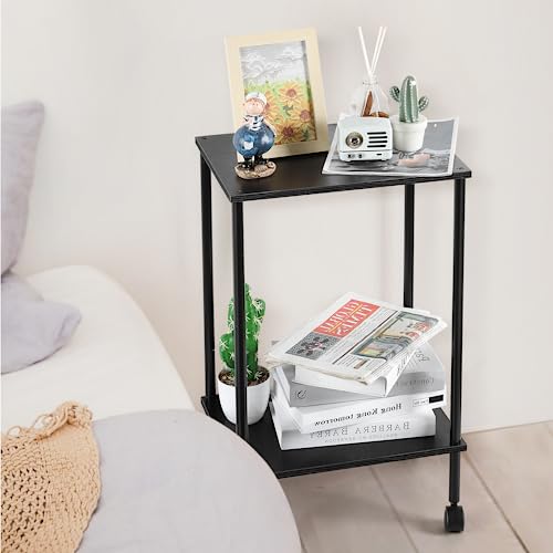 Black 2-Tier End Table Set of 2 with Wheels X9008