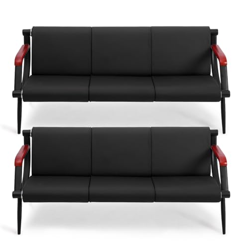 Black PU Leather Waiting Room Bench with Wooden Armrest X573