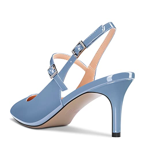 Women Pumps Pointed Toe Ankle Strap Slingback Stiletto Kitten Low Heel Dress Shoes Patent 2.5 Inch R98593