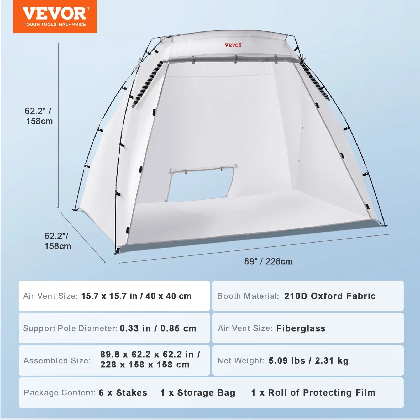 Portable Paint Booth with Built-in Floor & Mesh Screen, 7.5x5.2x5.2ft M6987