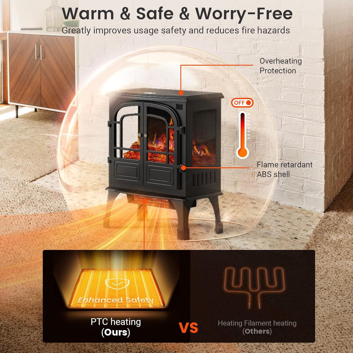 24'' Electric Fireplace Heater with Remote Control, 3D Realistic Flame, 750/1500W K282379
