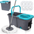 Spin Mop and Bucket with Wringer Set, Microfiber Mop Bucket with 6 Replacement Refills R897