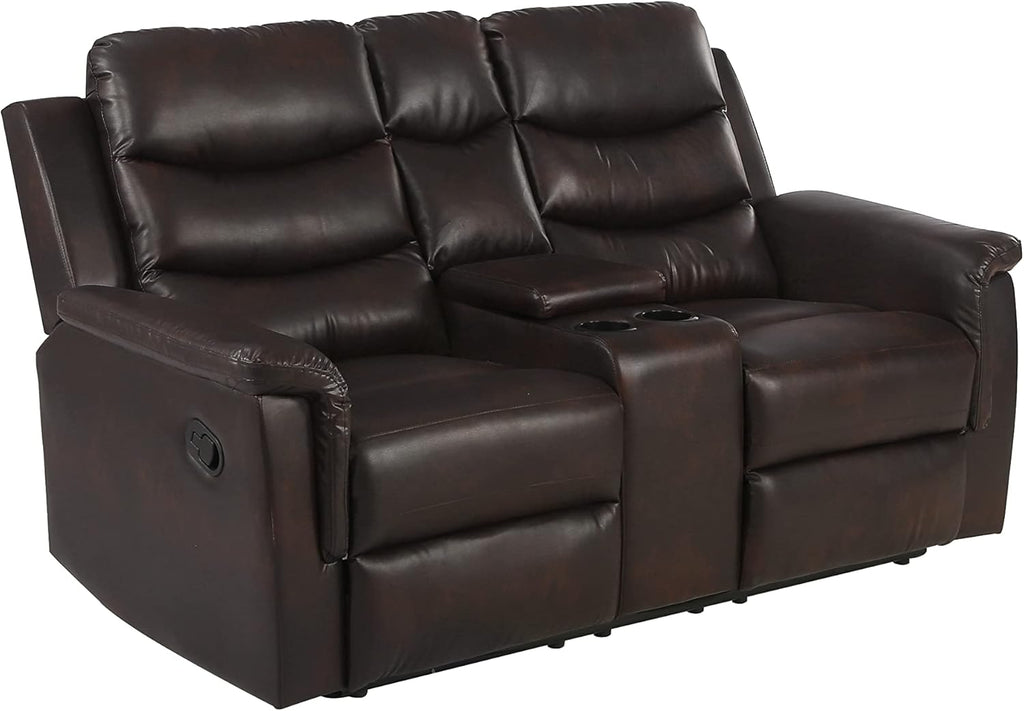 68" Wall Hugger RV Couch with Console Cup Holder Double Seat Reclining Chair Browm A10309