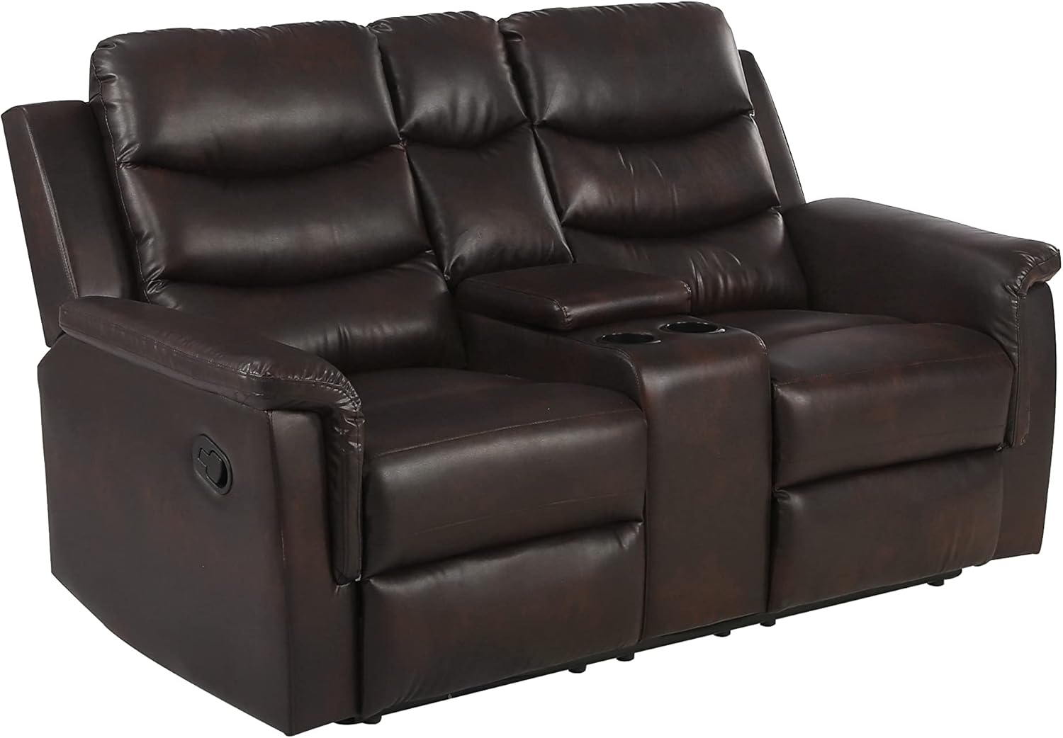 68" Wall Hugger RV Couch with Console Cup Holder Double Seat Reclining Chair Browm A10309