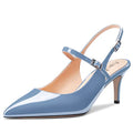 Women Pumps Pointed Toe Ankle Strap Slingback Stiletto Kitten Low Heel Dress Shoes Patent 2.5 Inch R98593