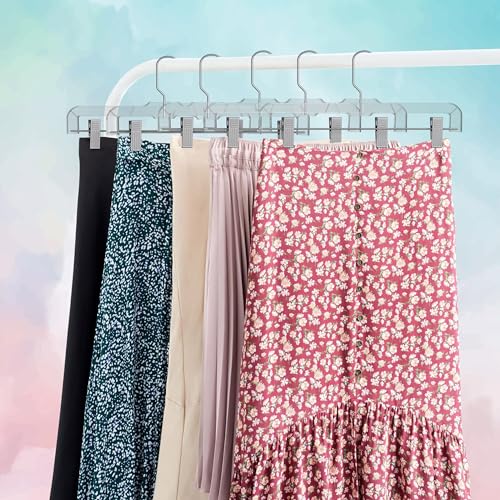 12 Pack 14" Clear Skirt Hangers with Adjustable Clips Q141