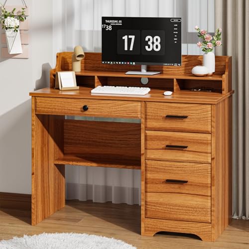 White 44 Inch Computer Desk with Storage Drawers and Hutch T4577