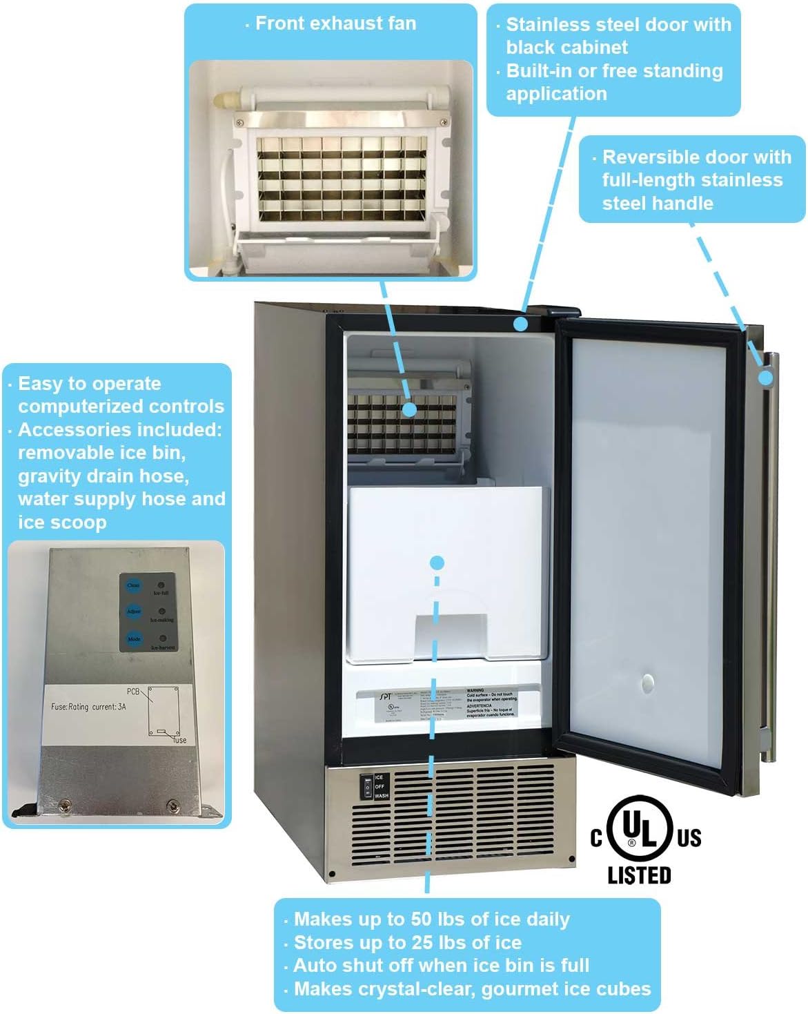50LBS Stainless Steel Under-Counter Ice Maker W157