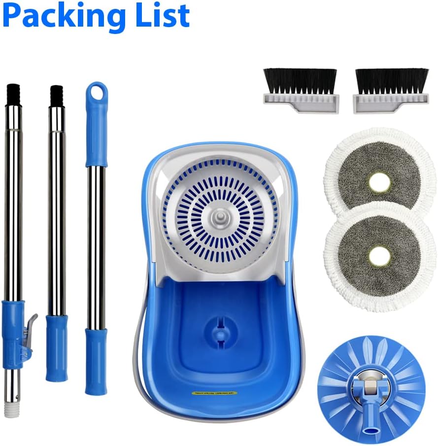 Spin Mop and Bucket with Wringer Set, Microfiber Mops Bucket, Stainless Steel Handle & 5 Reusable Pads L33683