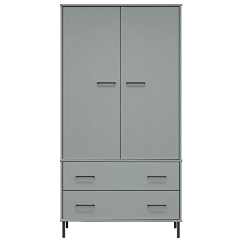 Gray Solid Wood Wardrobe with Metal Legs W9357