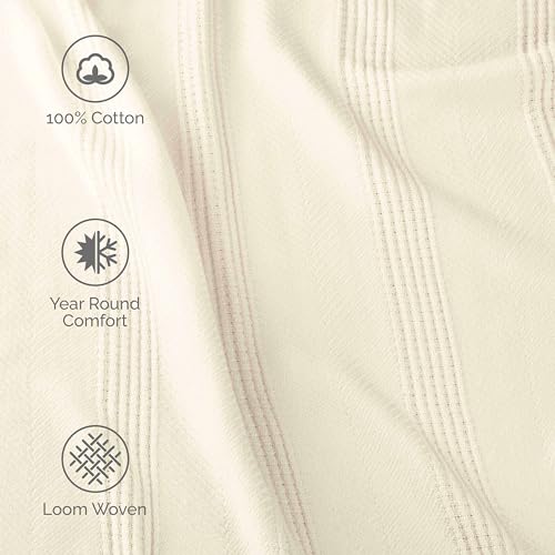 100% Cotton Twin Size Blanket (90 x 66 Inch, White) B154