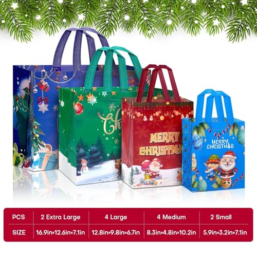 24 Pack Assorted Sizes Reusable Non-Woven Christmas Gift Bags B248