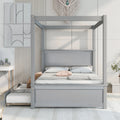 Gray Full Size Wood Canopy Bed with Trundle Bed B2842