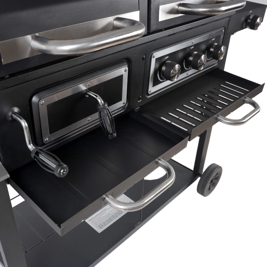 Dual Fuel Gas & Charcoal Combo Grill, Black with Stainless Y618