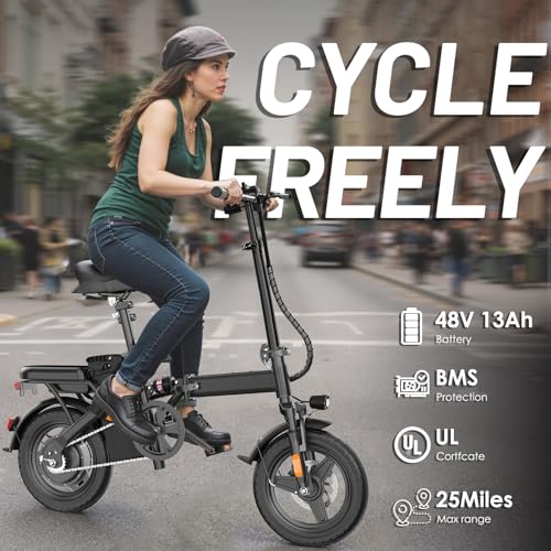 E Bike Electric Bike 500W Motor, Folding Ebike 14" 48V 10Ah Removable Battery W4754