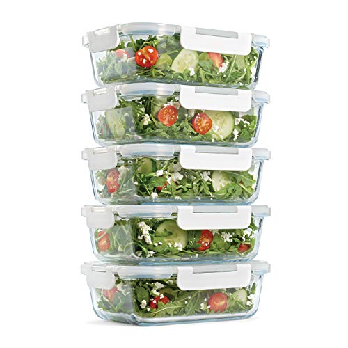 5-Pack Two Compartments Glass Storage Containers with Locking Lids, 27 oz. J952595