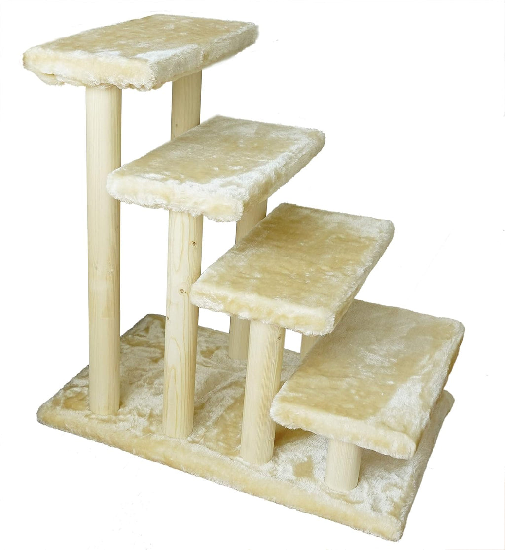 Brown 4-Step Wooden Pet Stairs with Detachable Carpet B8192