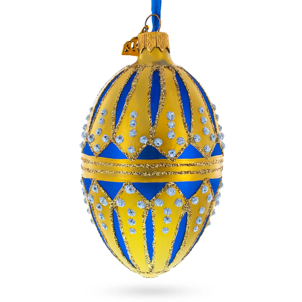 Blue Enamel Egg Glass Ornament 4 Inches R670510