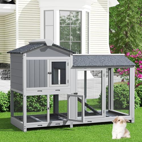 Grey 63" 2 Story Rabbit Hutch with Removable Trays F456814
