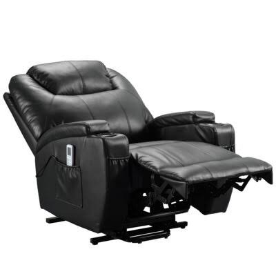 Black Faux Leather Power Lift Recliner with Heating and Massage C4544