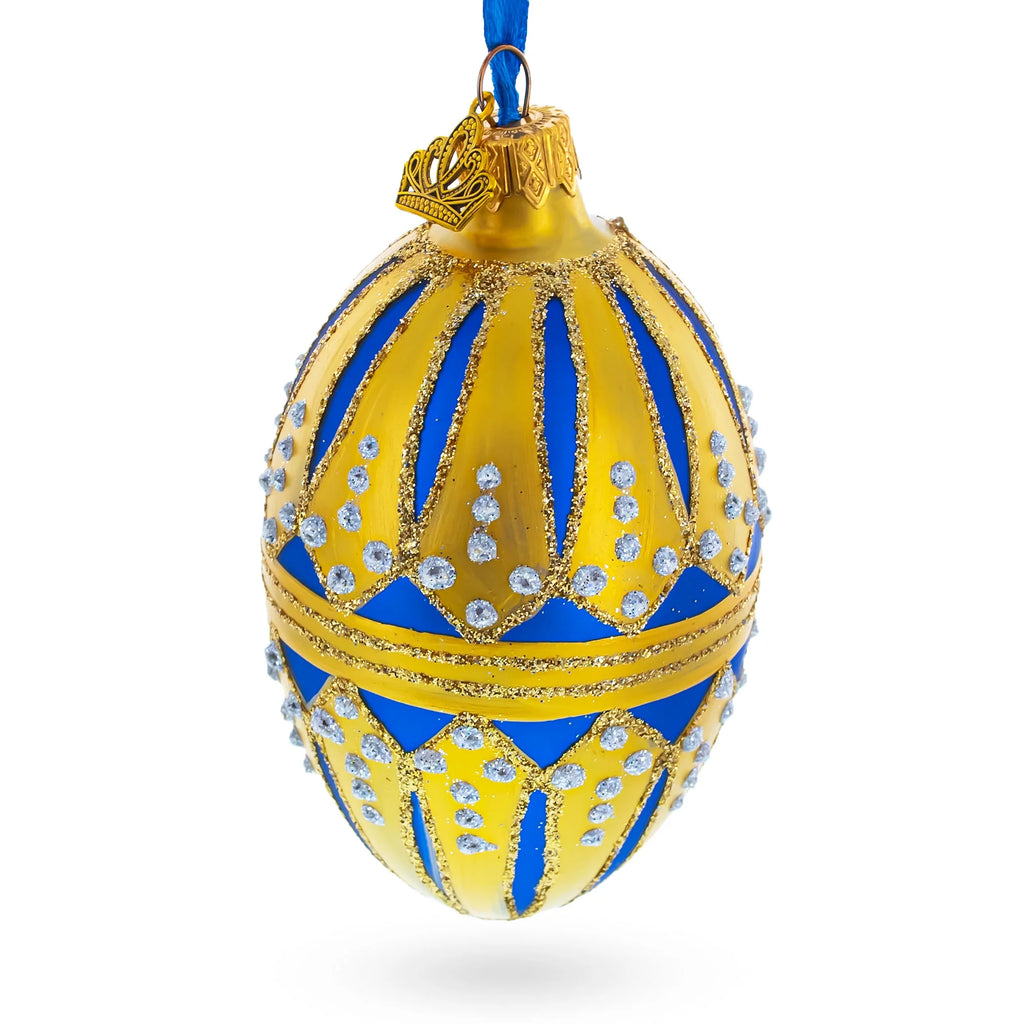 Blue Enamel Egg Glass Ornament 4 Inches R670510