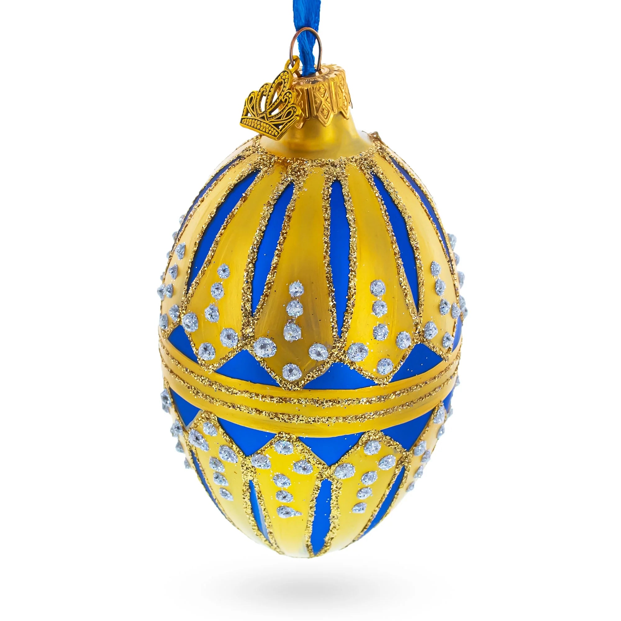 Blue Enamel Egg Glass Ornament 4 Inches R670510