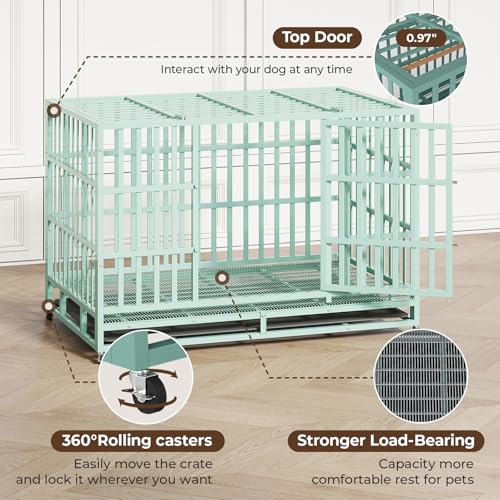 Heavy Duty Steel Dog Crate with Wheels and Removable Tray T1115