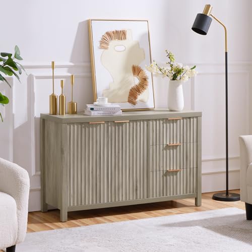 Natural 56" Fluted Sideboard Buffet Cabinet with Adjustable Shelves N9633