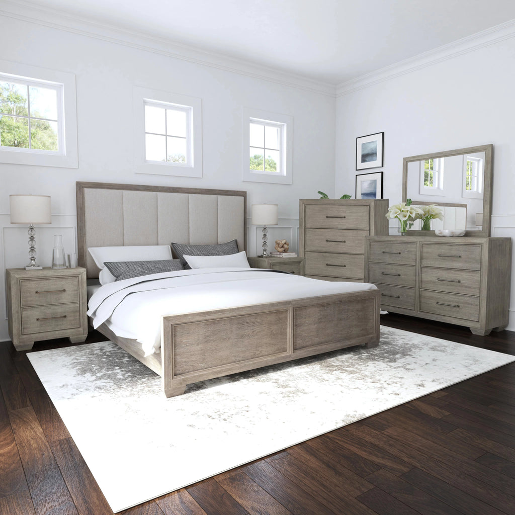Gray Wood Queen Bedroom Set with Dresser, Mirror, Nightstand, and Chest M89105