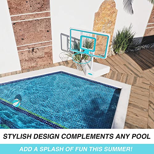 Outdoor Adjustable Height Swimming Pool Basketball Hoop with Ball, Base, 18 Inch Stainless Steel Rim F7275