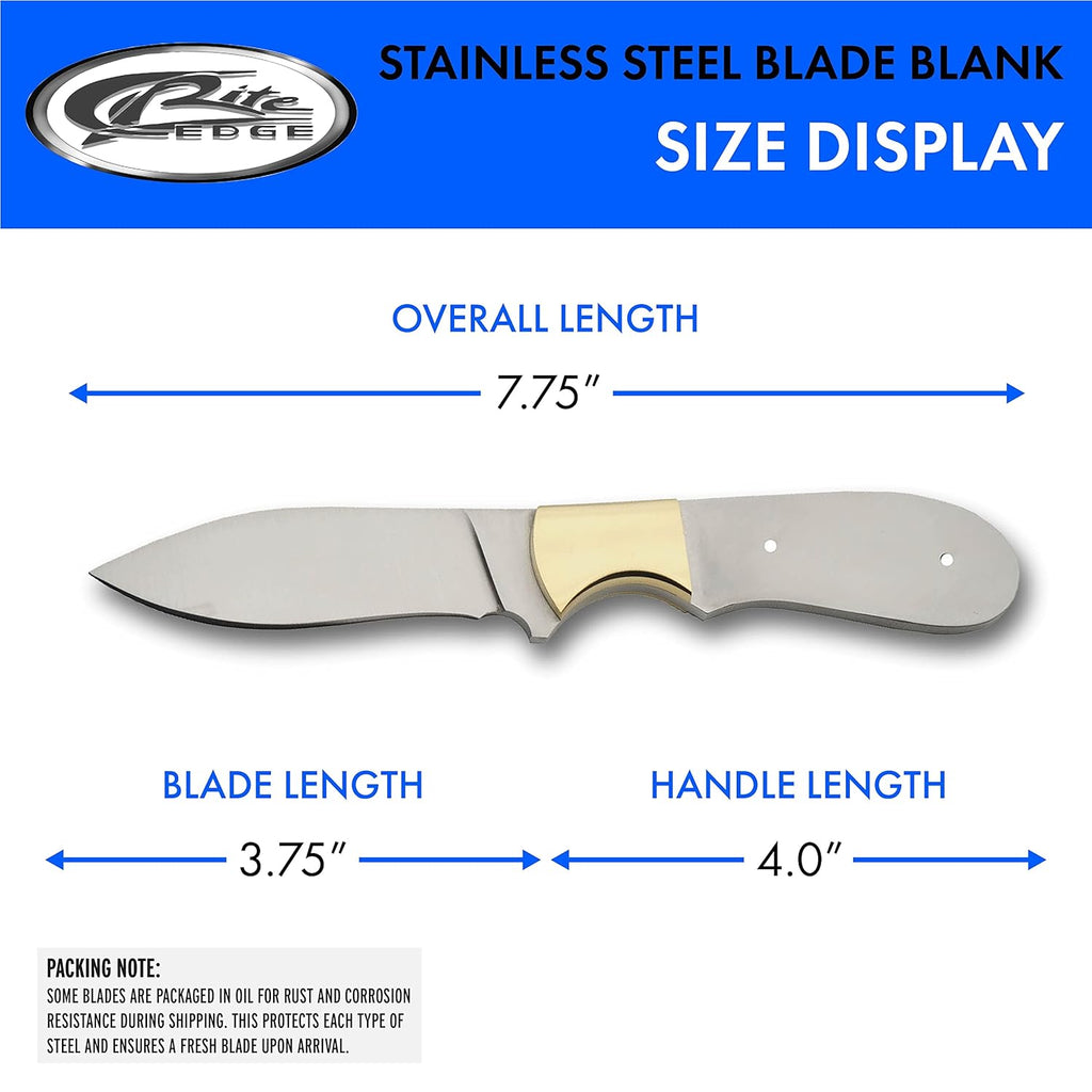 7.75" Full Tang Stainless Steel Drop Point Knife Blade Blank R818373