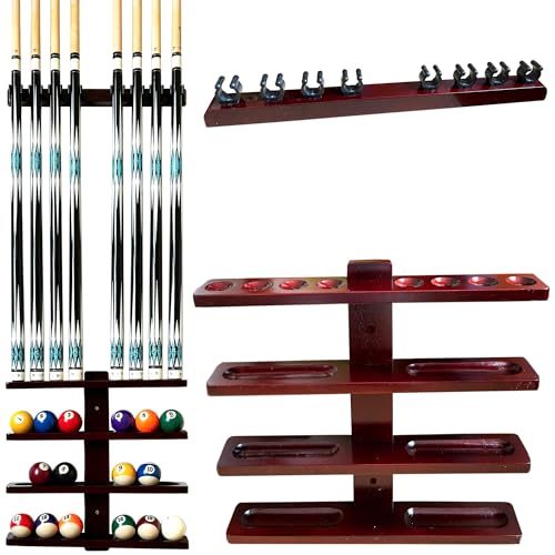 Wall-Mounted Hardwood Pool Stick Holder for 8-Cue Storage O20510