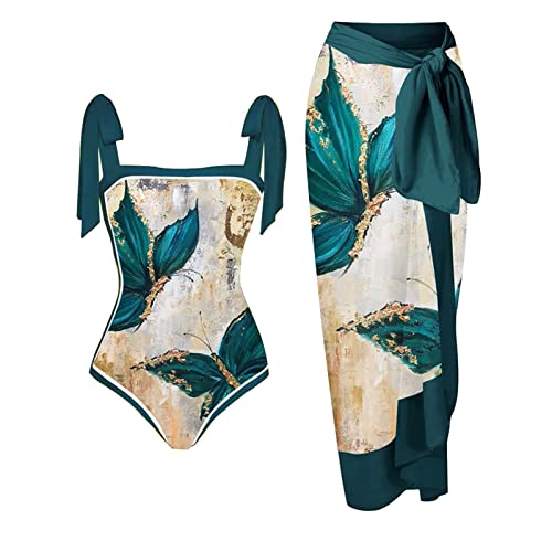 Floral Print Bikini Set One Piece Swimsuit with Beach Cover up Wrap Skirt Two Piece Bathing Suit G7485