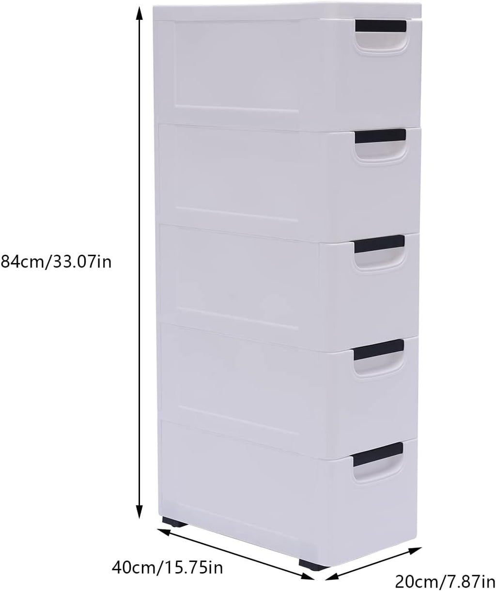 White 5 Drawer Plastic Storage Cabinet with Wheels Y620015