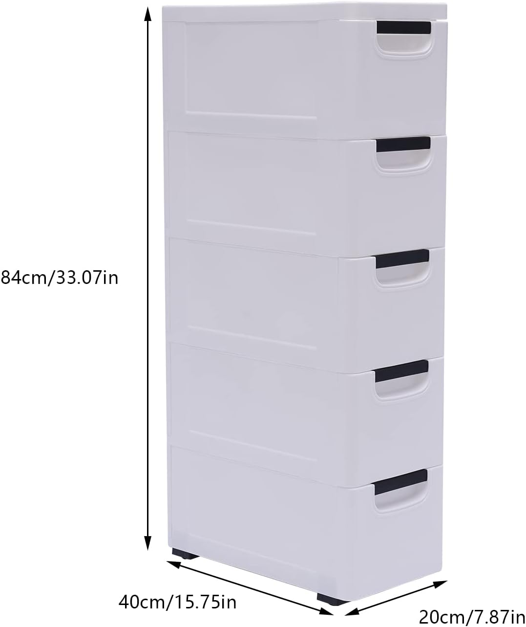 White 5 Drawer Plastic Storage Cabinet with Wheels Y620015