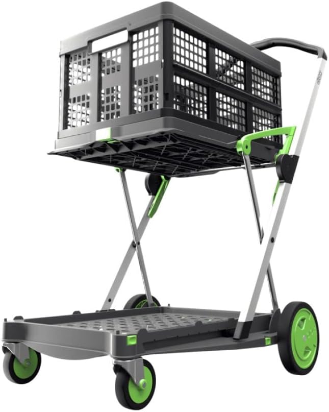 Multi use Functional Collapsible Mobile Folding Trolley Shopping Cart with Storage Crate (Green) O833990