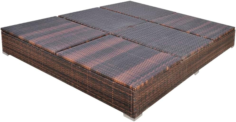 Brown Poly Rattan 2-Person Sun Lounger with Cushion and Umbrella Z1335