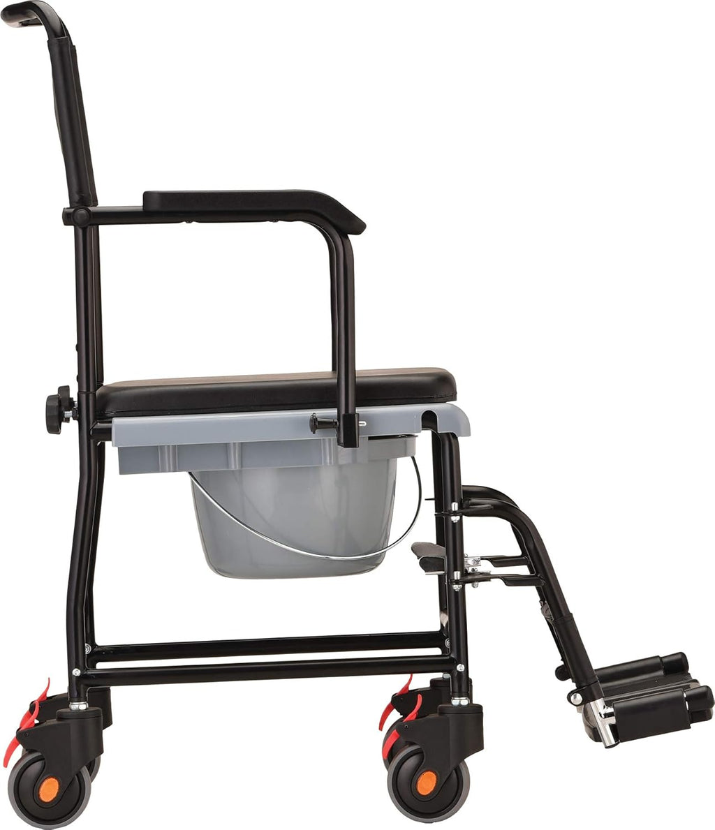 Hammertone Transport Chair Commode with Locking Wheels and Removable Padded Seat T184
