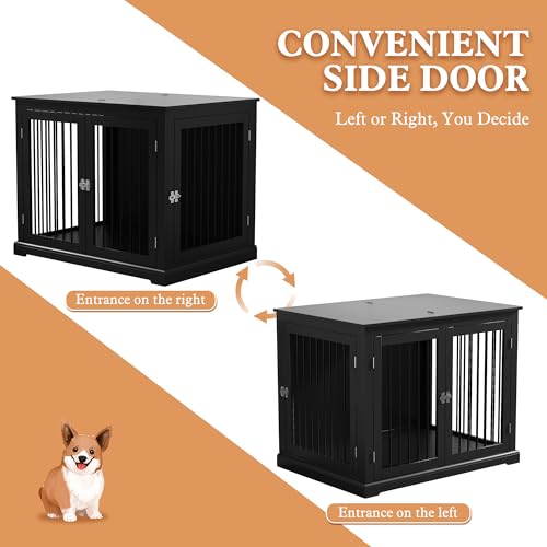 Large Wooden Dog Crate with Cushion and Flip Top, Black D5102