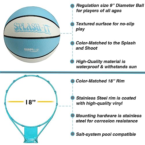 Outdoor Adjustable Height Swimming Pool Basketball Hoop with Ball, Base, 18 Inch Stainless Steel Rim F7275