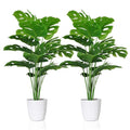 Set of 2 Artificial Areca Palm Plants, 32 Inch Fake Tropical Palm Trees with Greenery Leaves and Stems D7561