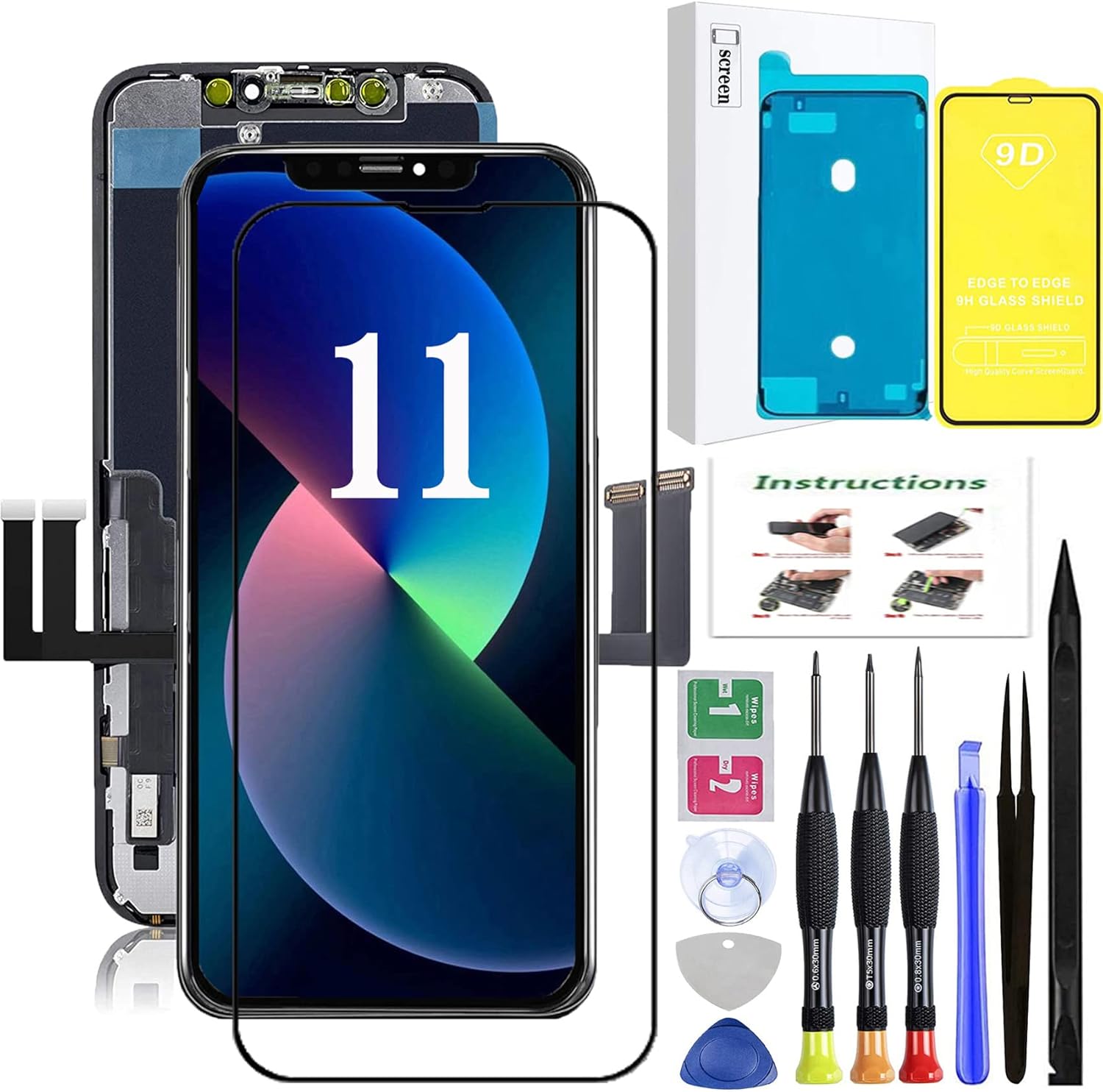 iPhone 11 LCD Display 3D Touch Digitizer Assembly 6.1 inch with Repair Tools and Screen Protector Q2684