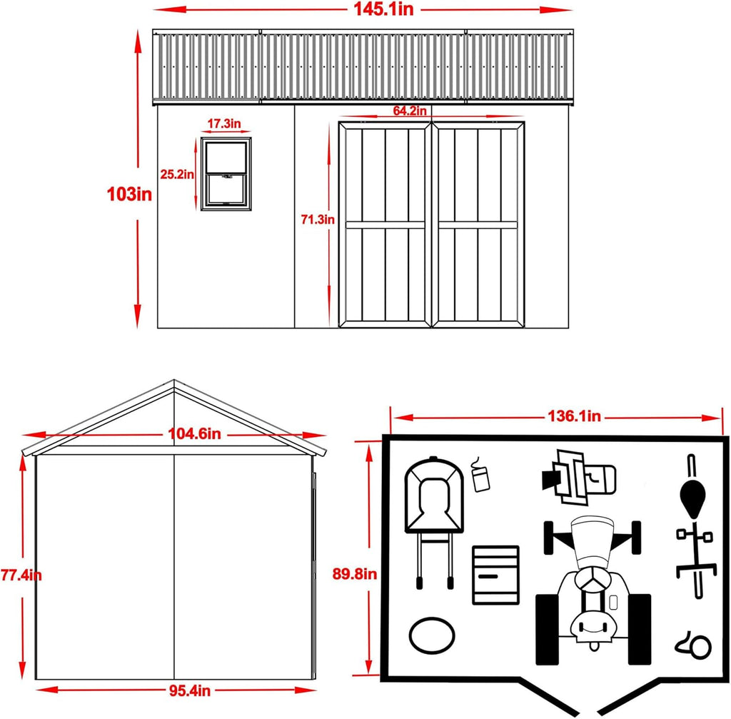 12 ft x 9 ft Outdoor Wood Shed with Metal Roof G1847