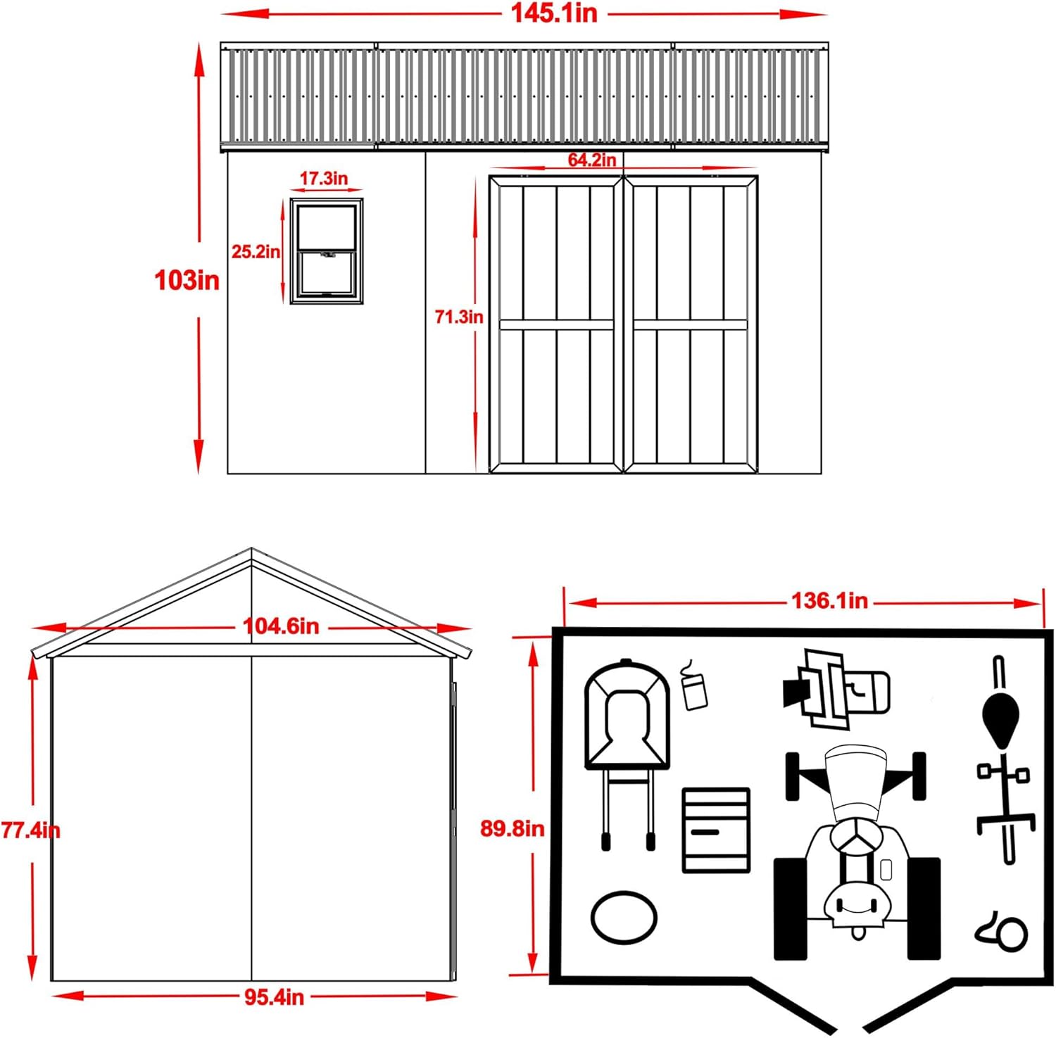 12 ft x 9 ft Outdoor Wood Shed with Metal Roof G1847