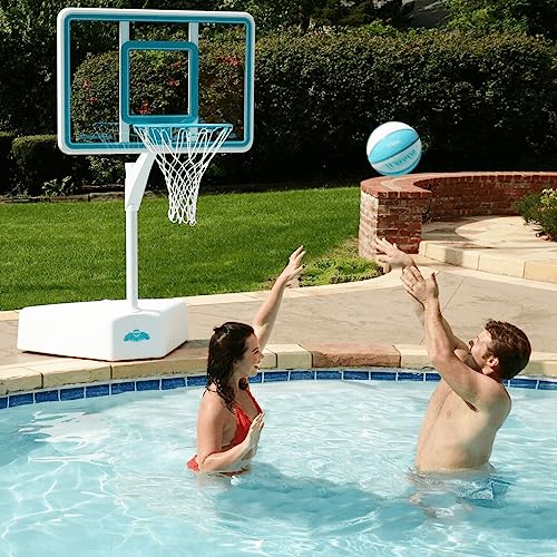 Outdoor Adjustable Height Swimming Pool Basketball Hoop with Ball, Base, 18 Inch Stainless Steel Rim F7275