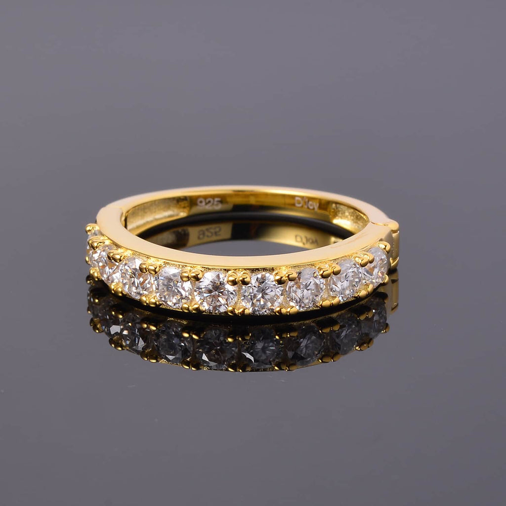 Moissanite Round 925 Sterling Silver Vermeil Yellow Gold Plated Eternity Band Ring Size 9 Ct 0.82 L16795