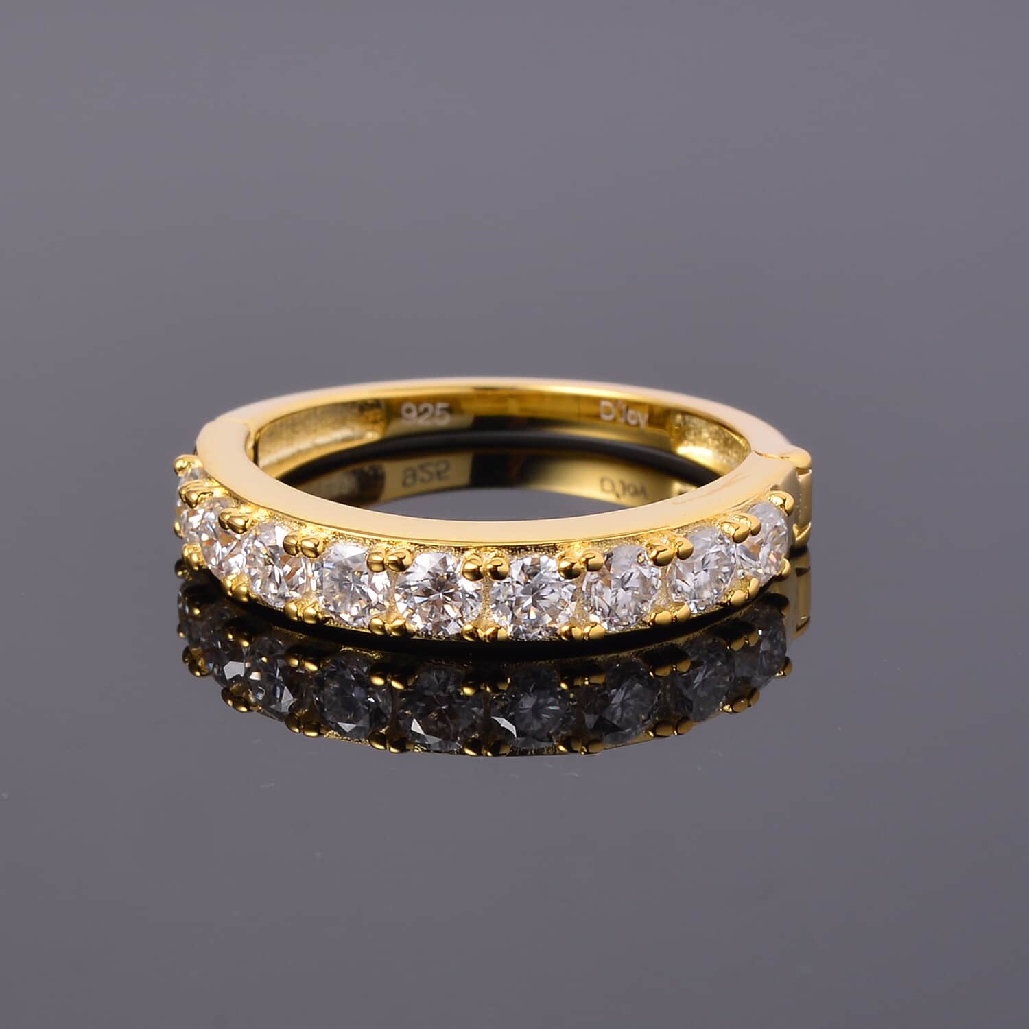 Moissanite Round 925 Sterling Silver Vermeil Yellow Gold Plated Eternity Band Ring Size 9 Ct 0.82 L16795