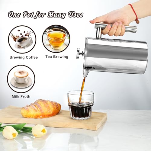 34 Ounce Stainless Steel French Press Coffee Maker with 3 Filter B920044
