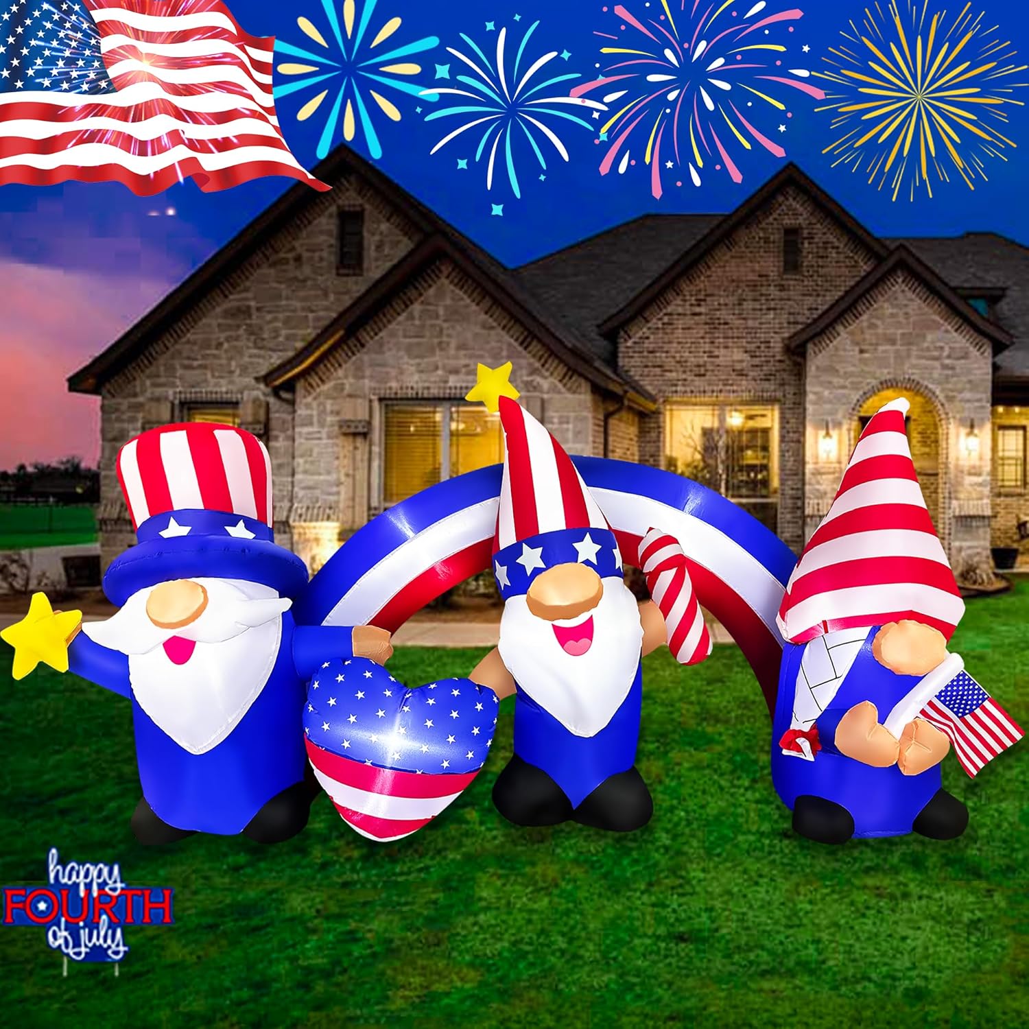 7 FT Inflatable 3 Gnomes with Archway Decorations R3385