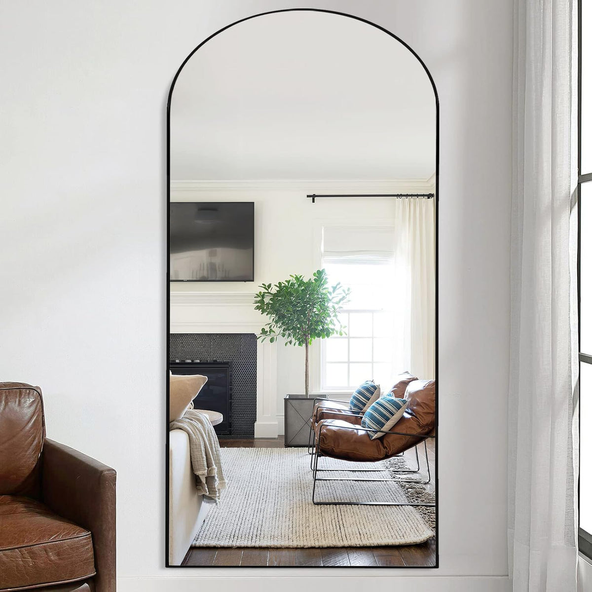 71''x31'' Black Arched Floor Mirror Y355660